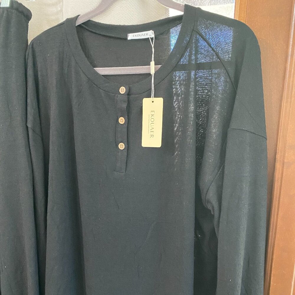 SOFT 2 PC BLACK LONG SLEEVE WIDE LEG SIZE 2X LEISURE SET NWT - Picture 2 of 6